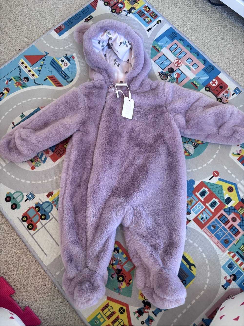 Plush Lavender Hooded Baby Footed Snowsuit
